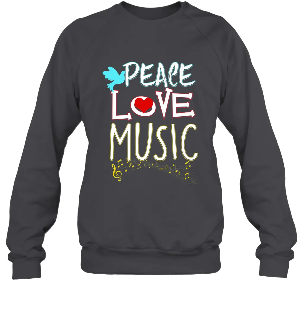 Peace Love Music Hippie Hipster Festival Crewneck Sweatshirt