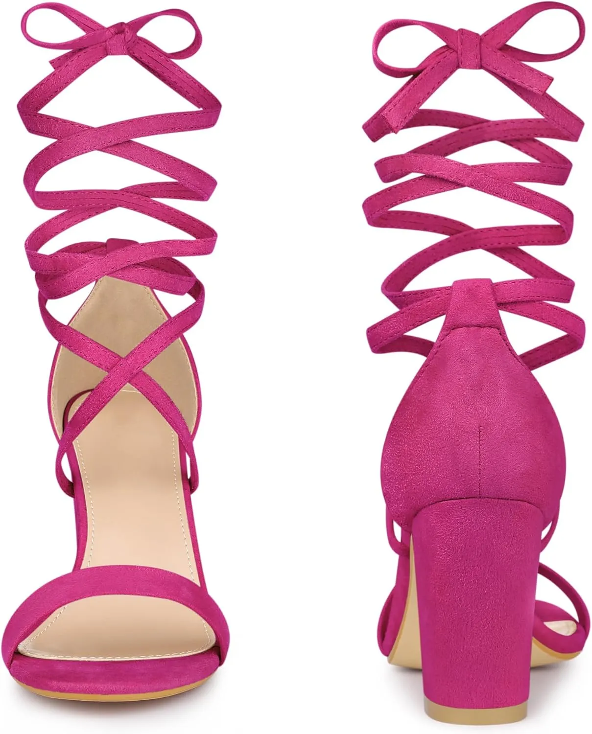 Perphy Open Toe Lace Up Tie up Chunky Heeled Sandals for Women