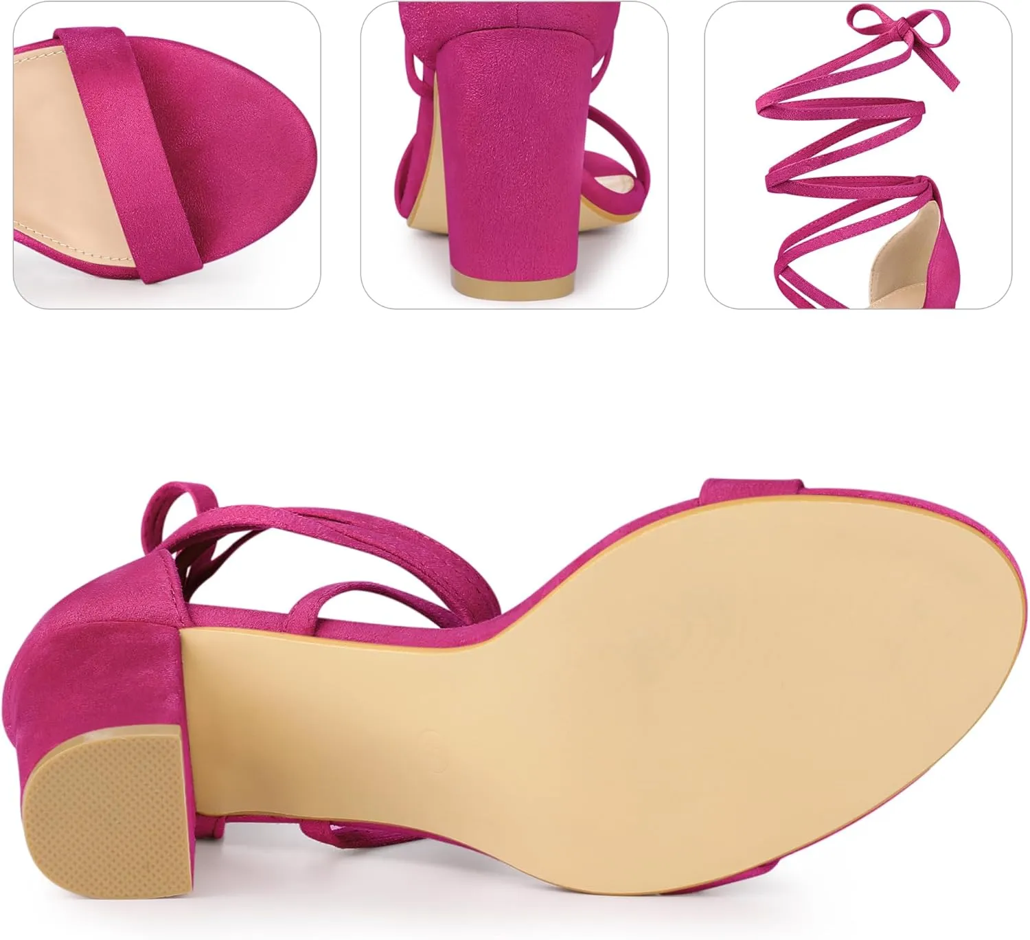 Perphy Open Toe Lace Up Tie up Chunky Heeled Sandals for Women
