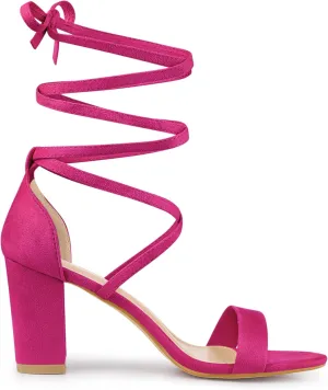 Perphy Open Toe Lace Up Tie up Chunky Heeled Sandals for Women