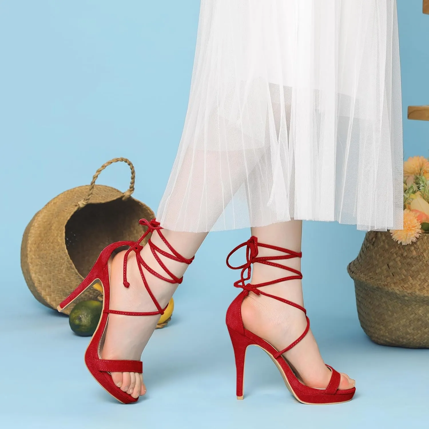 Perphy Platform Stiletto Heels Lace Up Sandals for Women