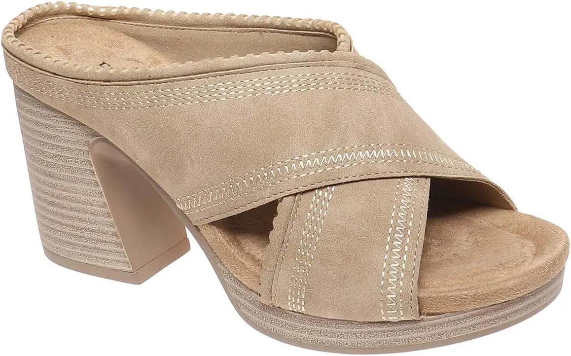 Pierre Dumas Women's Clogs Chunky Heel Open Toe Slip on Mule Shoes