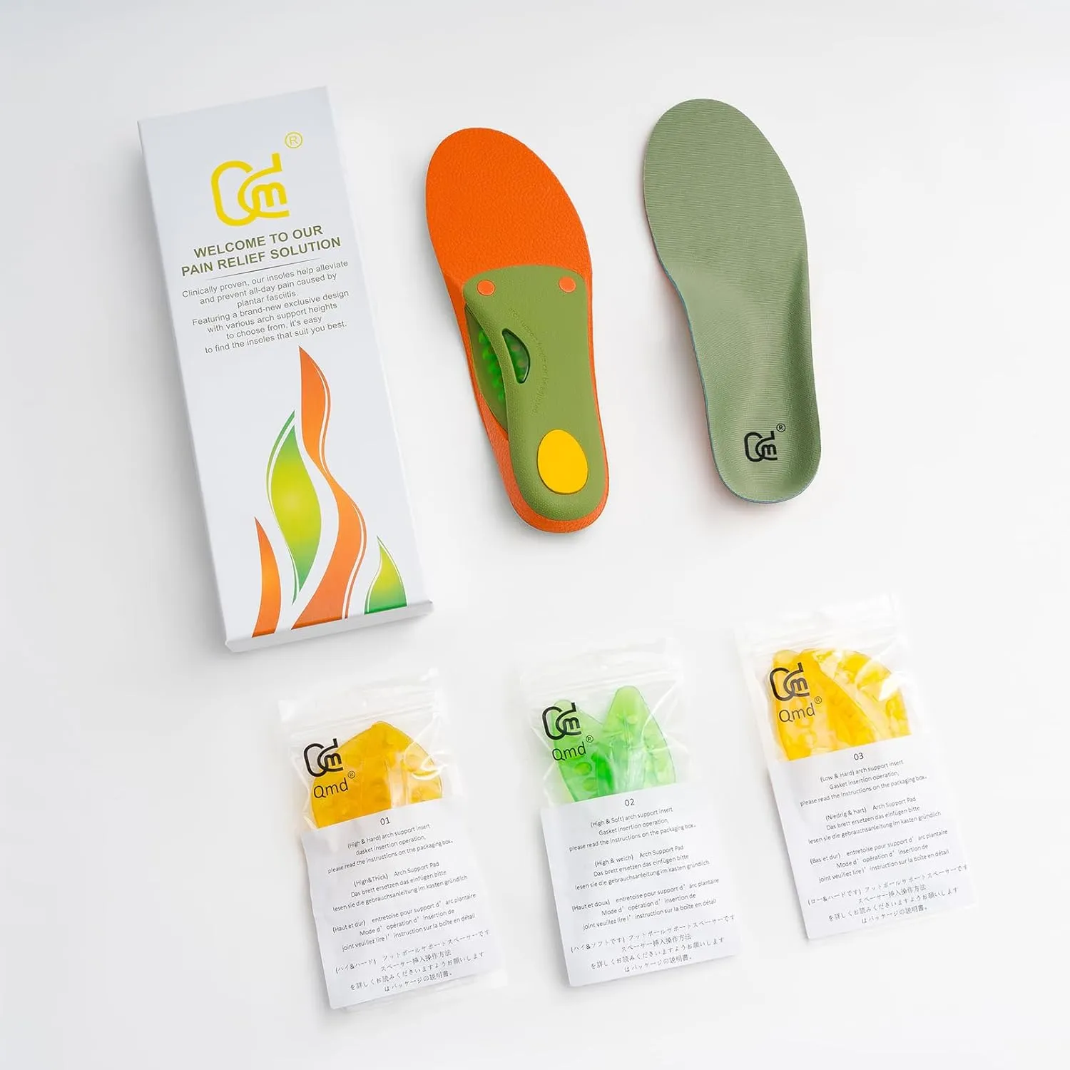 Plantar Fasciitis Relief Insoles, Adjustable Arch Support Inserts Insoles for Different Heights and Hardness of Left and Right Feet, Orthotic Insoles for All Sports, Shock Absorption&Injury Prevention