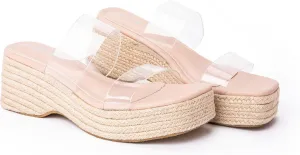 Platform Slip on Espadrille Sandals for Women Clear Strap Stylish Wedges Slides Sandals Dressy Platform Open Toe Beach Sandals