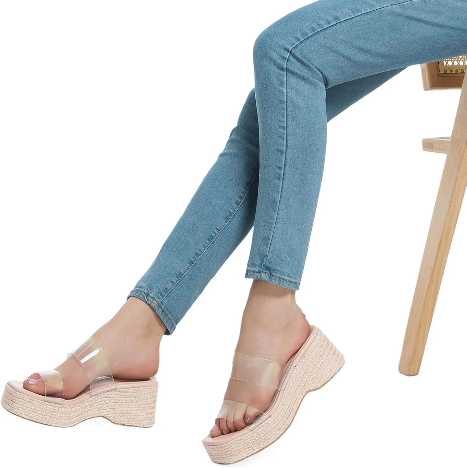 Platform Slip on Espadrille Sandals for Women Clear Strap Stylish Wedges Slides Sandals Dressy Platform Open Toe Beach Sandals