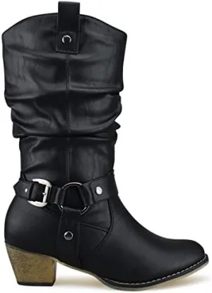 Premier Standard Women's Western Cowboy Pointed Toe Knee High Pull On Tabs Boots,Black Pu,8