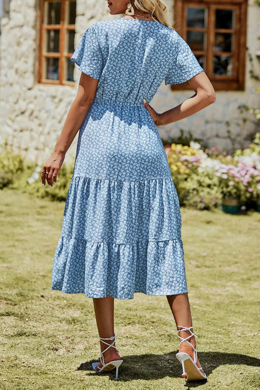 PRETTYGARDEN Summer Floral Dress for Women 2025 Casual Boho Short Sleeve Maxi Dresses V Neck Tiered Flowy Beach Sundress