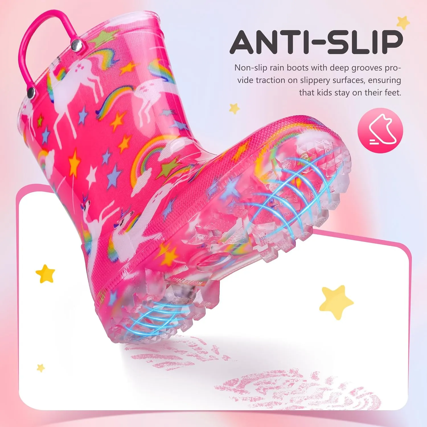 Rain Boots for Girls Toddlers - Light Up Kids Rainboots Boots Waterproof Lightweight Rain Shoes with Handles (Toddler/Little/Big kids)