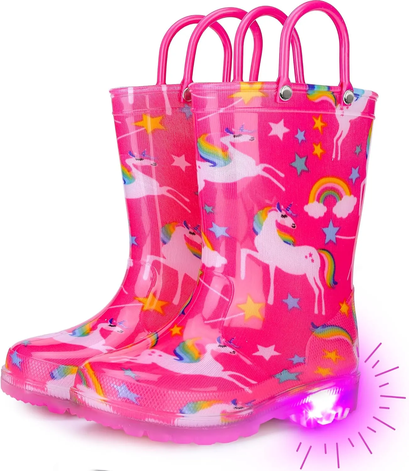Rain Boots for Girls Toddlers - Light Up Kids Rainboots Boots Waterproof Lightweight Rain Shoes with Handles (Toddler/Little/Big kids)