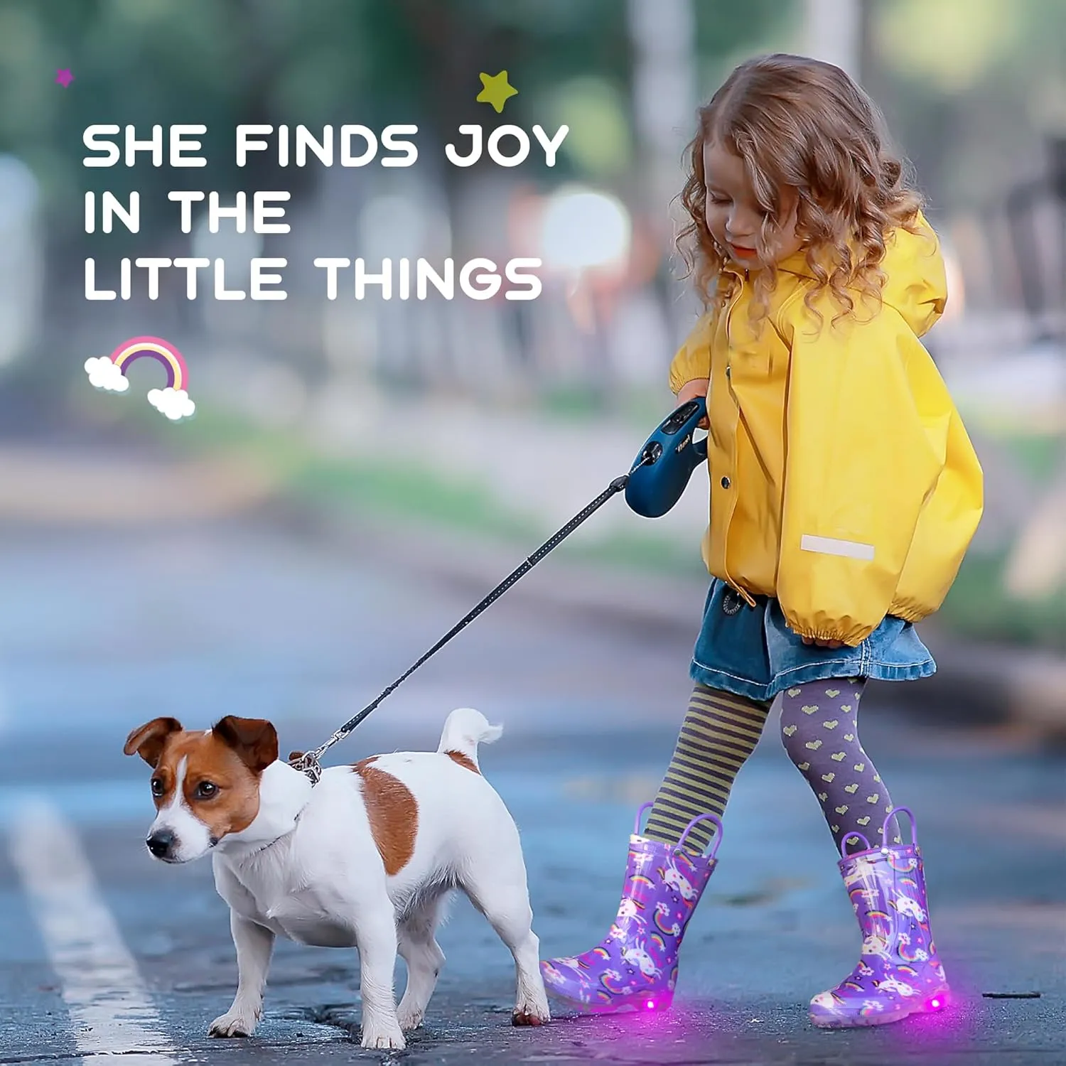 Rain Boots for Girls Toddlers - Light Up Kids Rainboots Boots Waterproof Lightweight Rain Shoes with Handles (Toddler/Little/Big kids)