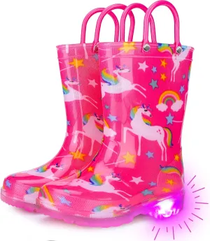 Rain Boots for Girls Toddlers - Light Up Kids Rainboots Boots Waterproof Lightweight Rain Shoes with Handles (Toddler/Little/Big kids)