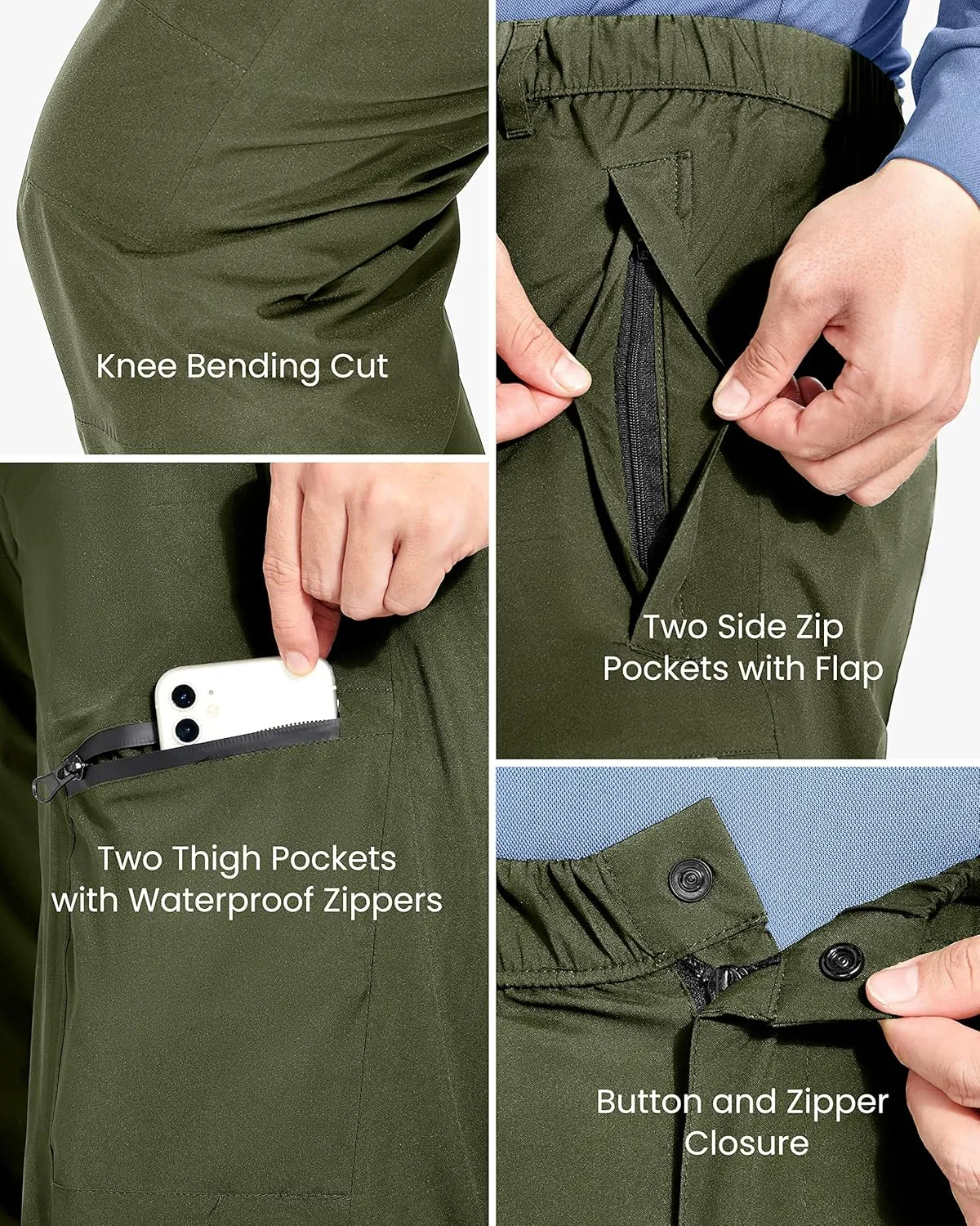 Rain Pants Mens Waterproof Rain Over Pants Windproof Hiking Pants