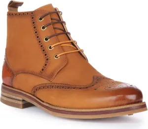 Reid Men's Leather Brogue Ankle Boots, Lace Up Design, Comfortable Versatile Wear