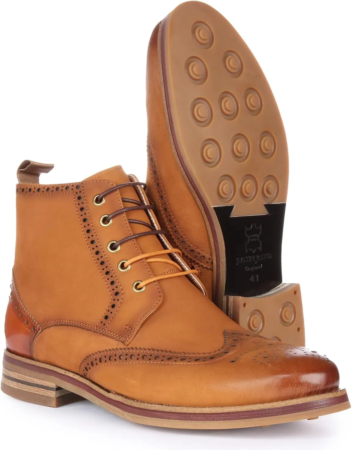Reid Men's Leather Brogue Ankle Boots, Lace Up Design, Comfortable Versatile Wear
