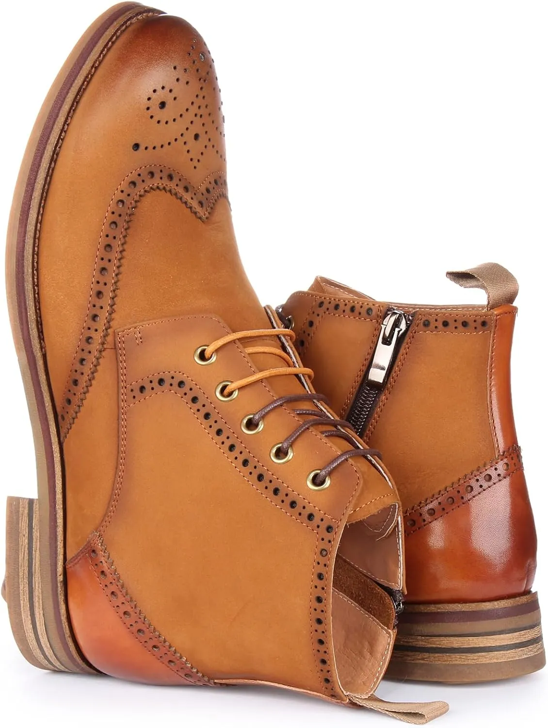 Reid Men's Leather Brogue Ankle Boots, Lace Up Design, Comfortable Versatile Wear