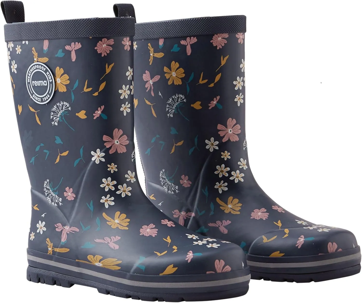 Reima Taika Kids Waterproof Outdoor Rain Boots for Girls & Boys, Navy Flowers, 6/6.5 Toddler