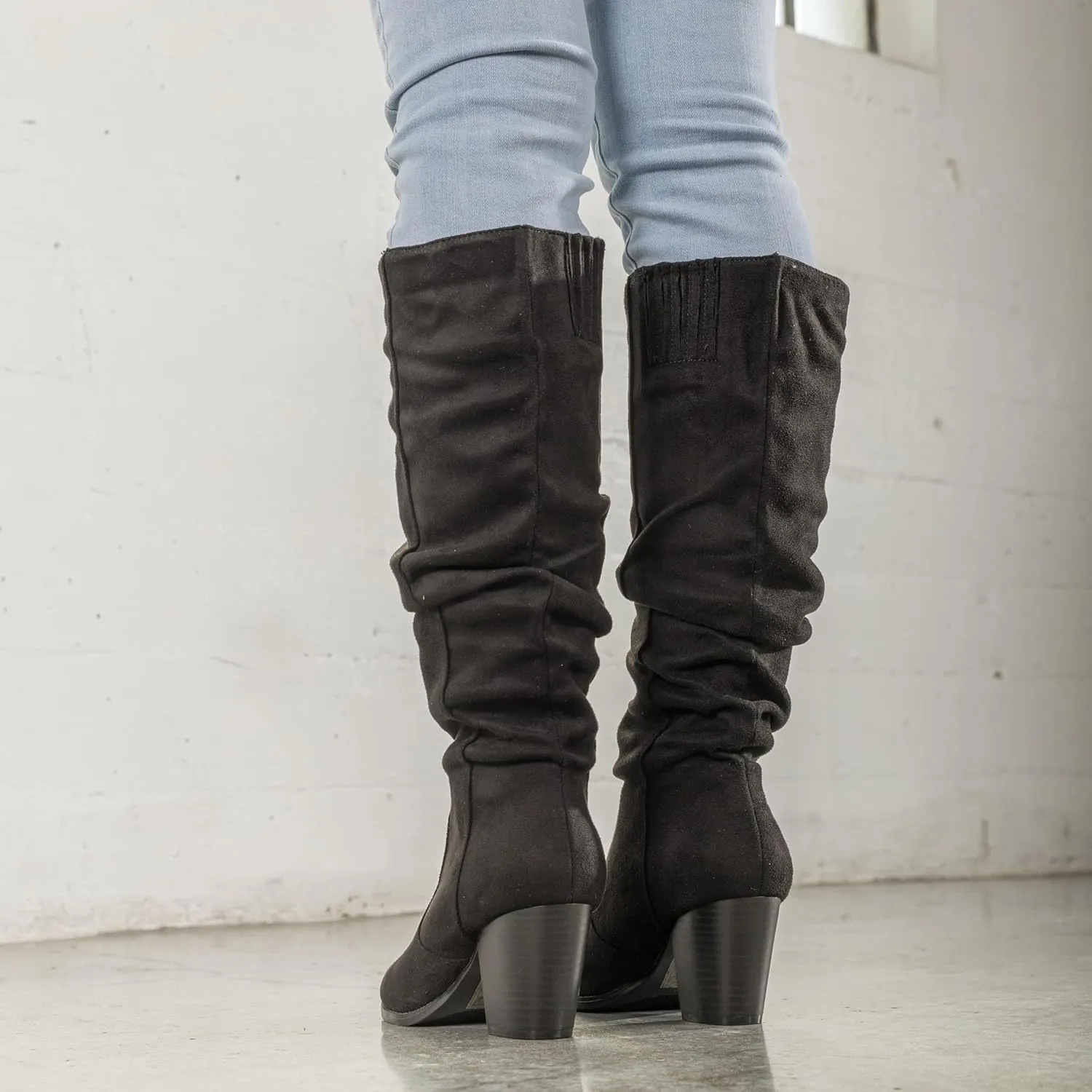 RF ROOM OF FASHION Women's Stacked Heel Slouchy Knee High Boots (Regular Fit)