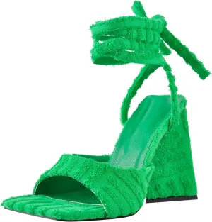 Richealnana Women's Square Toe Lace Up Chunky Heel Strappy Sandals