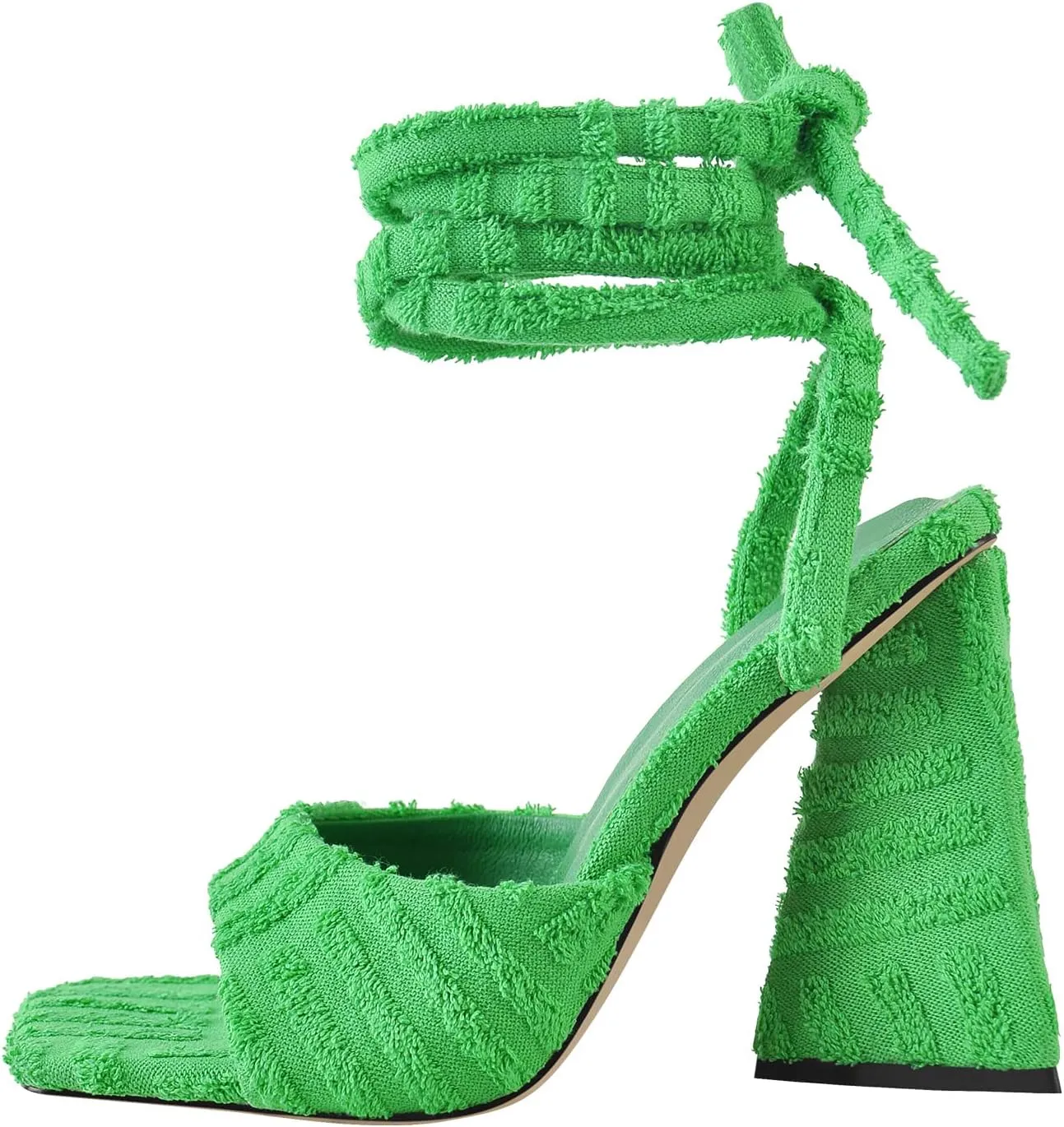 Richealnana Women's Square Toe Lace Up Chunky Heel Strappy Sandals
