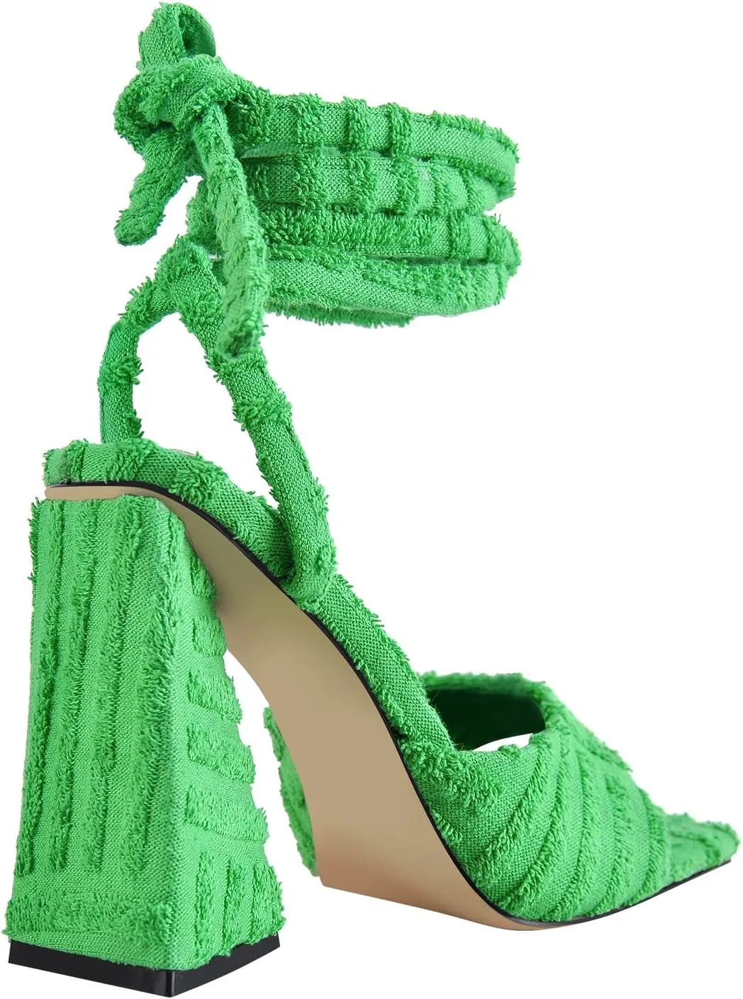 Richealnana Women's Square Toe Lace Up Chunky Heel Strappy Sandals