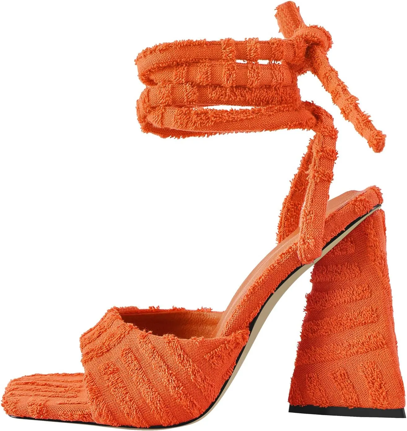 Richealnana Women's Square Toe Lace Up Chunky Heel Strappy Sandals