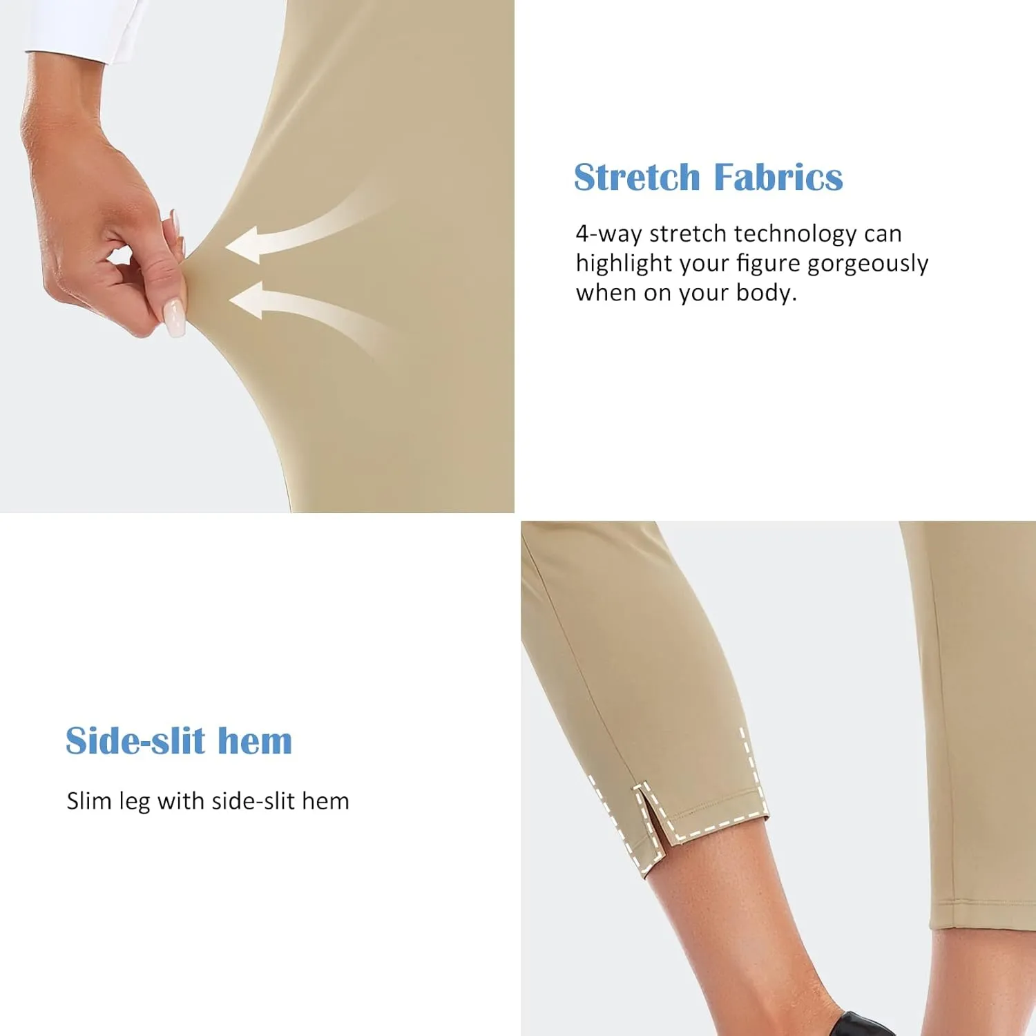 RIMLESS 7 Women's Capri Pants Wrinkle Free Dressy Crop Pants Stretch Thin Golf Slacks Yoga Dress Pants