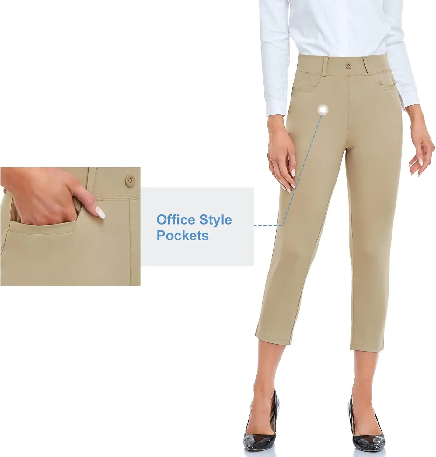 RIMLESS 7 Women's Capri Pants Wrinkle Free Dressy Crop Pants Stretch Thin Golf Slacks Yoga Dress Pants
