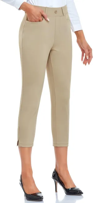 RIMLESS 7 Women's Capri Pants Wrinkle Free Dressy Crop Pants Stretch Thin Golf Slacks Yoga Dress Pants