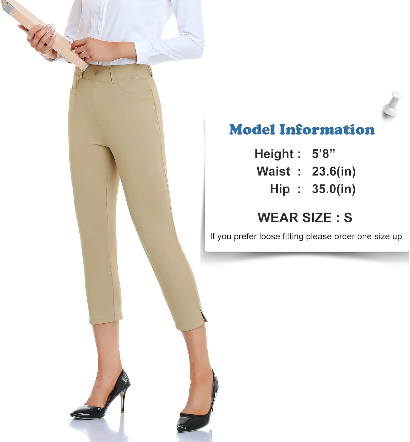 RIMLESS 7 Women's Capri Pants Wrinkle Free Dressy Crop Pants Stretch Thin Golf Slacks Yoga Dress Pants