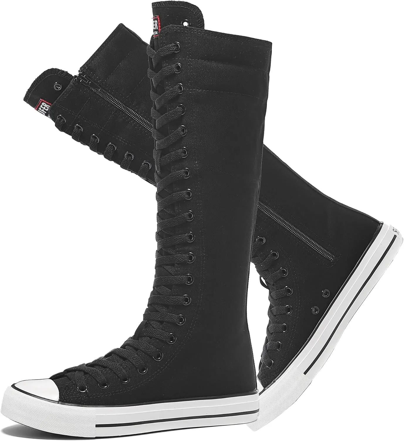 rismart Women's Tall Canvas Boots Knee Length Lace Up Punk Dancing Sneakers