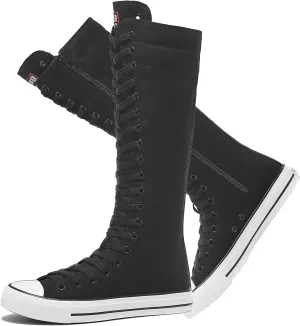 rismart Women's Tall Canvas Boots Knee Length Lace Up Punk Dancing Sneakers
