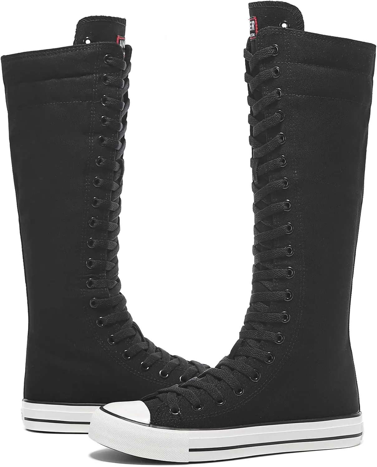 rismart Women's Tall Canvas Boots Knee Length Lace Up Punk Dancing Sneakers