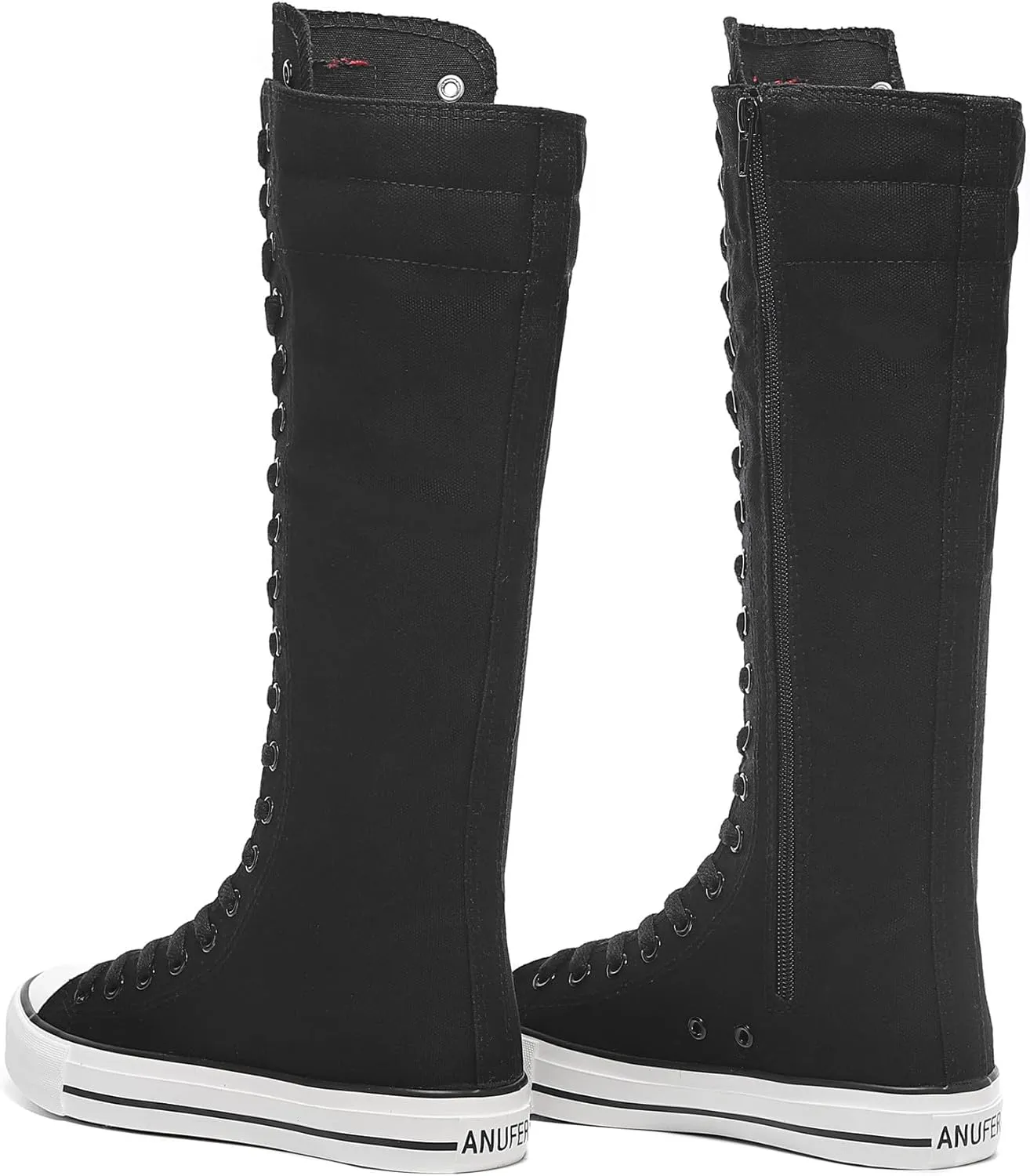 rismart Women's Tall Canvas Boots Knee Length Lace Up Punk Dancing Sneakers
