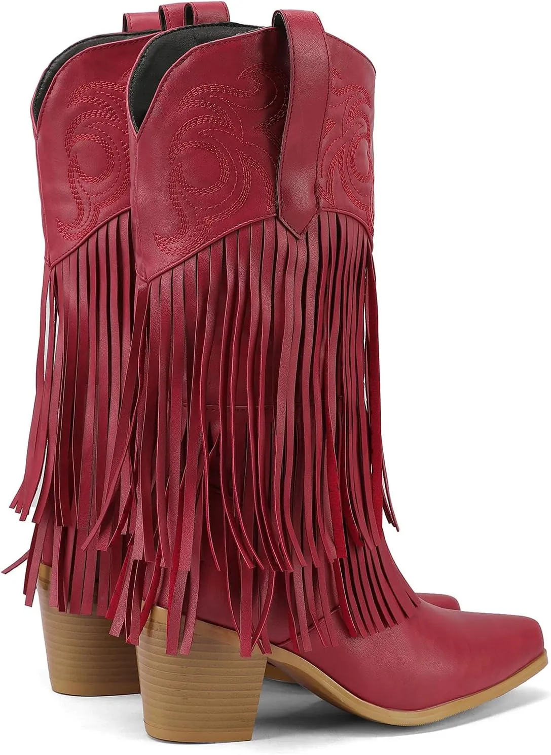 Roimaash Fashion Cowgirl Boots Ankle High Fringe Cowboy Boots Embroidery Pull On