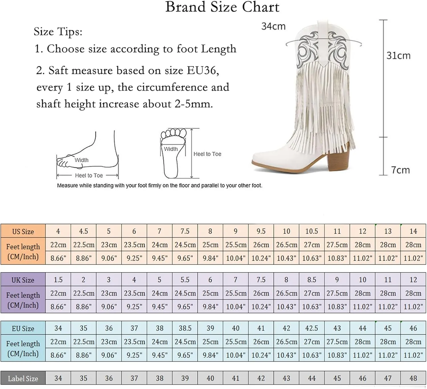 Roimaash Fashion Cowgirl Boots Ankle High Fringe Cowboy Boots Embroidery Pull On