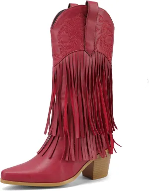 Roimaash Fashion Cowgirl Boots Ankle High Fringe Cowboy Boots Embroidery Pull On