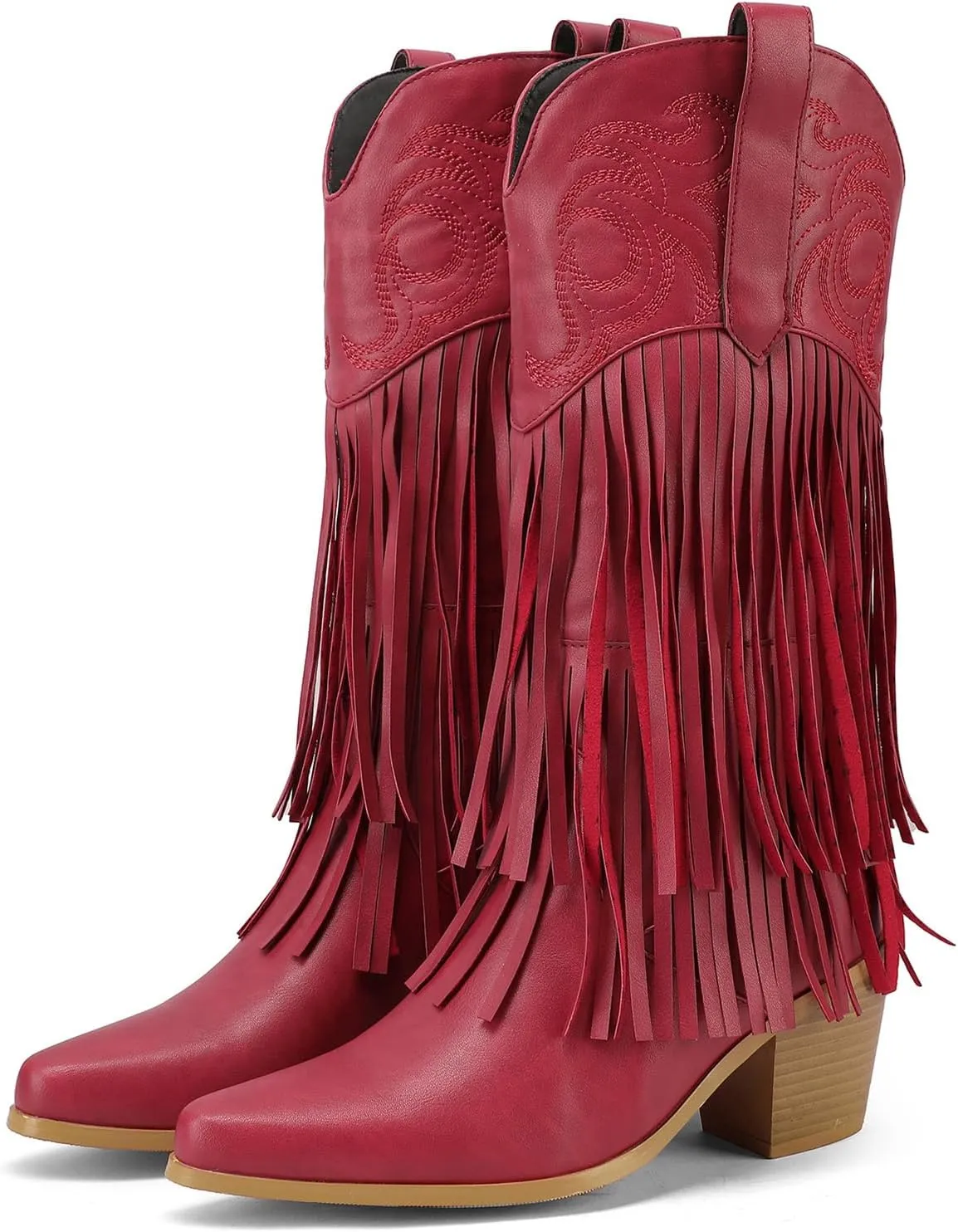 Roimaash Fashion Cowgirl Boots Ankle High Fringe Cowboy Boots Embroidery Pull On