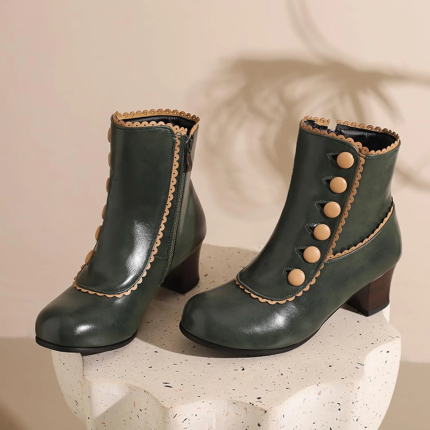 Roimaash Women's Victorian Boots Ankle High Cone Heels