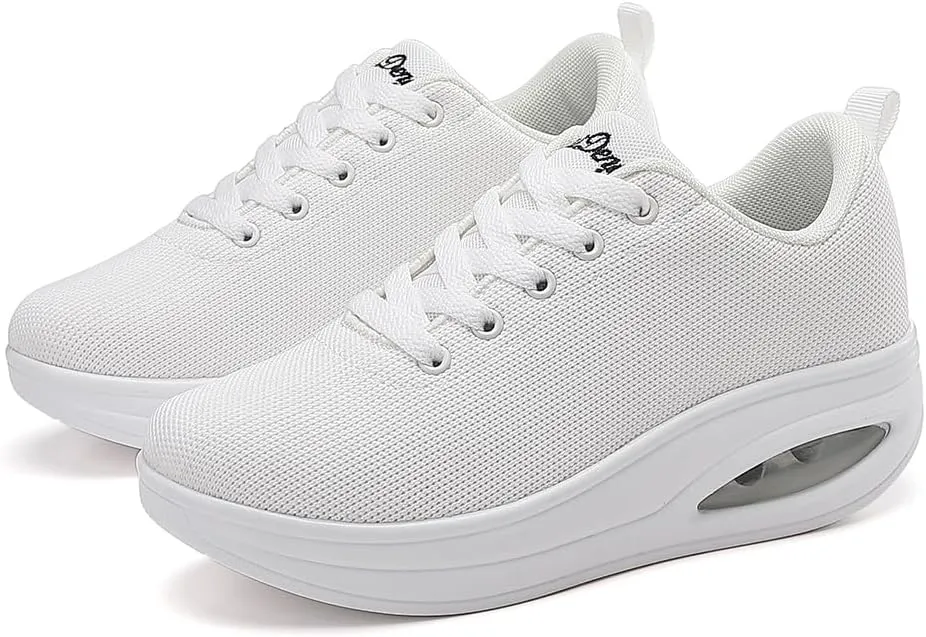 RUIDENG Walking Shoes for Women Air Cushion Nurse Slip Resistant Work Running Sneakers Platform Sneakers Comfortable Rocker Thick-Soled Weight Light