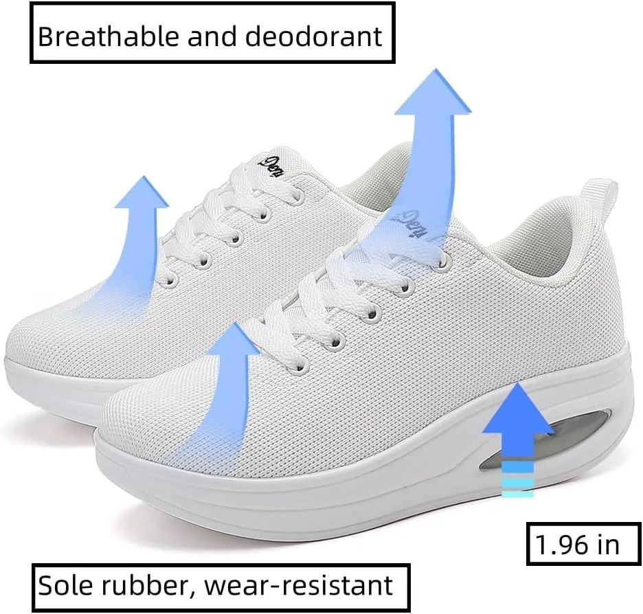RUIDENG Walking Shoes for Women Air Cushion Nurse Slip Resistant Work Running Sneakers Platform Sneakers Comfortable Rocker Thick-Soled Weight Light