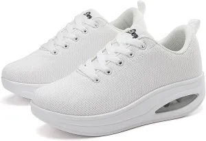 RUIDENG Walking Shoes for Women Air Cushion Nurse Slip Resistant Work Running Sneakers Platform Sneakers Comfortable Rocker Thick-Soled Weight Light