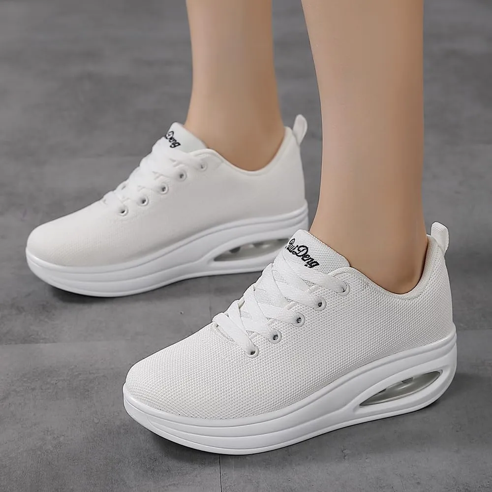 RUIDENG Walking Shoes for Women Air Cushion Nurse Slip Resistant Work Running Sneakers Platform Sneakers Comfortable Rocker Thick-Soled Weight Light