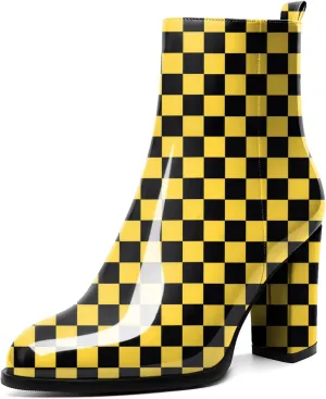 SAMMITOP Women's Chunky Block Heel Ankle Boots Mid Block Heel Ankle Booties