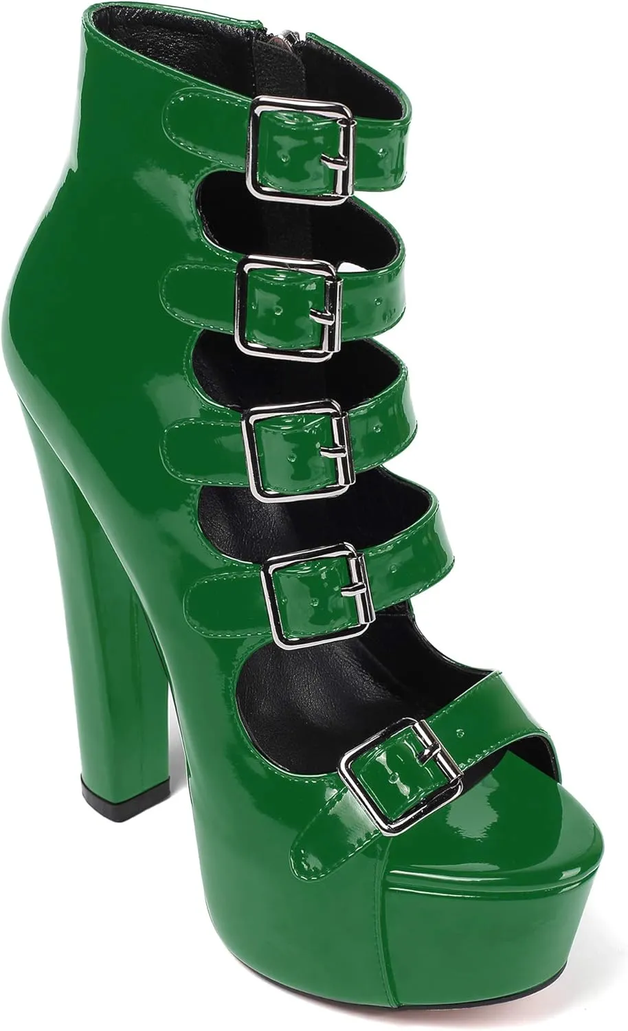 SAMMITOP Women's Chunky Heel Platform Sandals Open Toe Buckle Strap Zipper Shoes