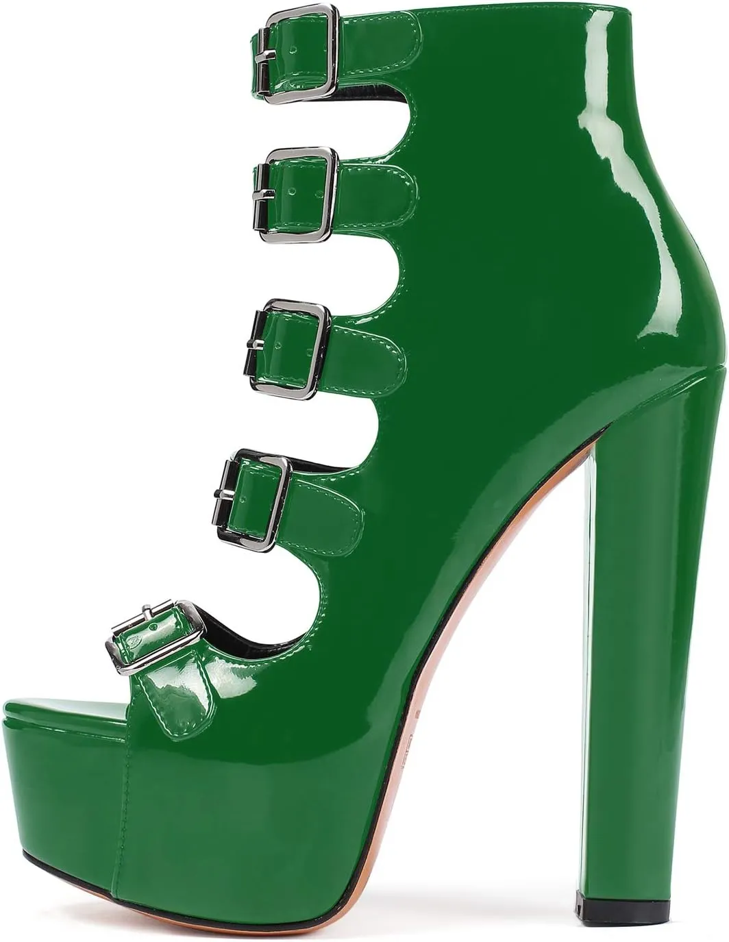 SAMMITOP Women's Chunky Heel Platform Sandals Open Toe Buckle Strap Zipper Shoes