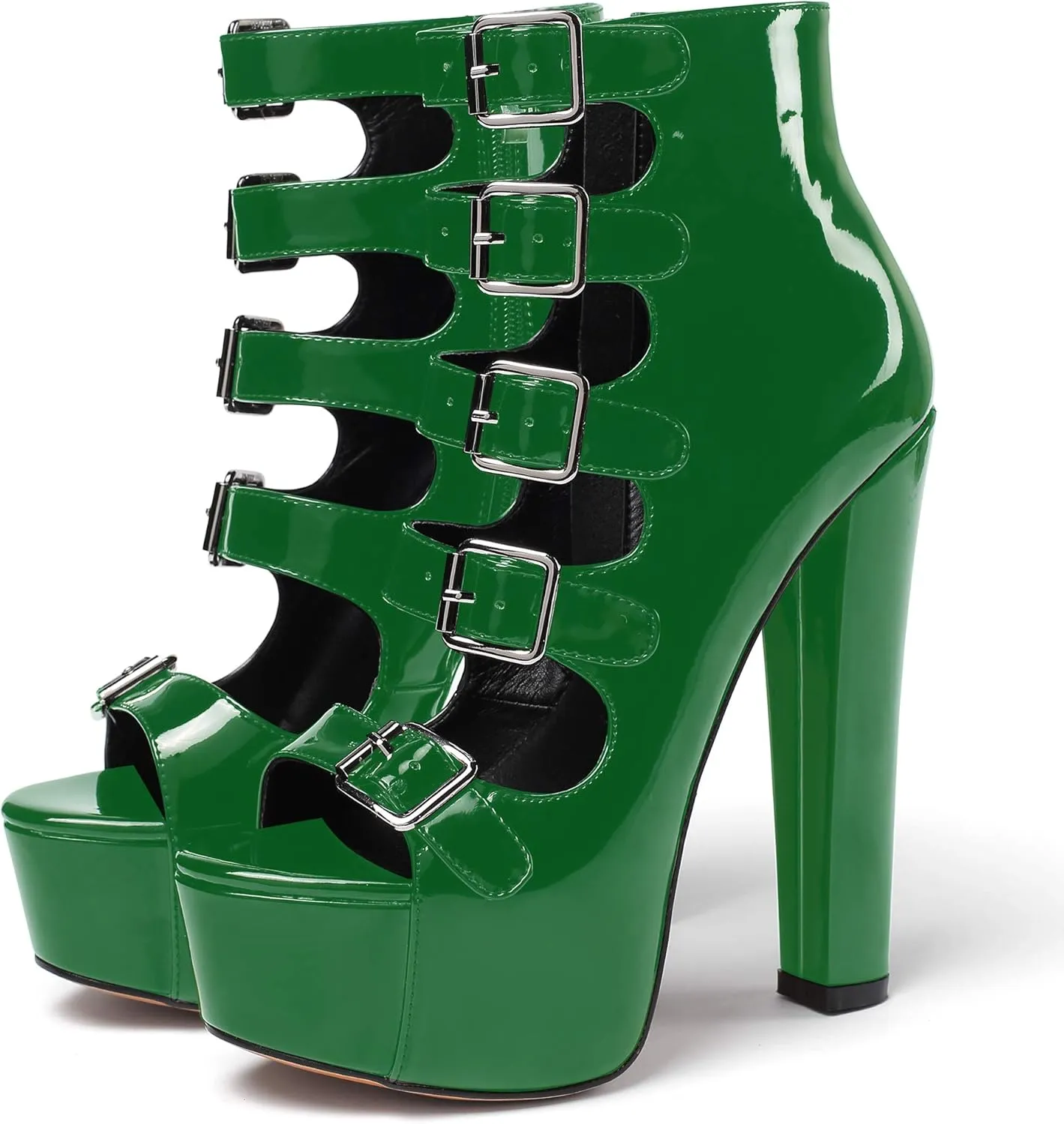 SAMMITOP Women's Chunky Heel Platform Sandals Open Toe Buckle Strap Zipper Shoes