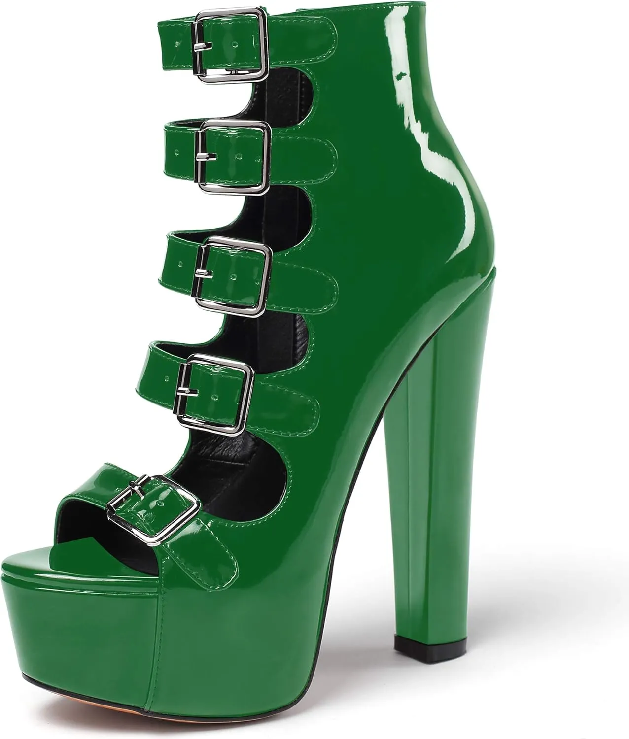 SAMMITOP Women's Chunky Heel Platform Sandals Open Toe Buckle Strap Zipper Shoes