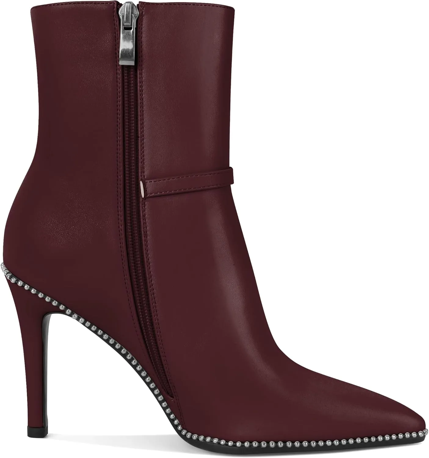 SAMMITOP Women's Pointed Toe Ankle Boots Sexy Stiletto High Heels Ankle Booties Buckle Strap Beaded Short Boots with Side Zipper 4 Inch