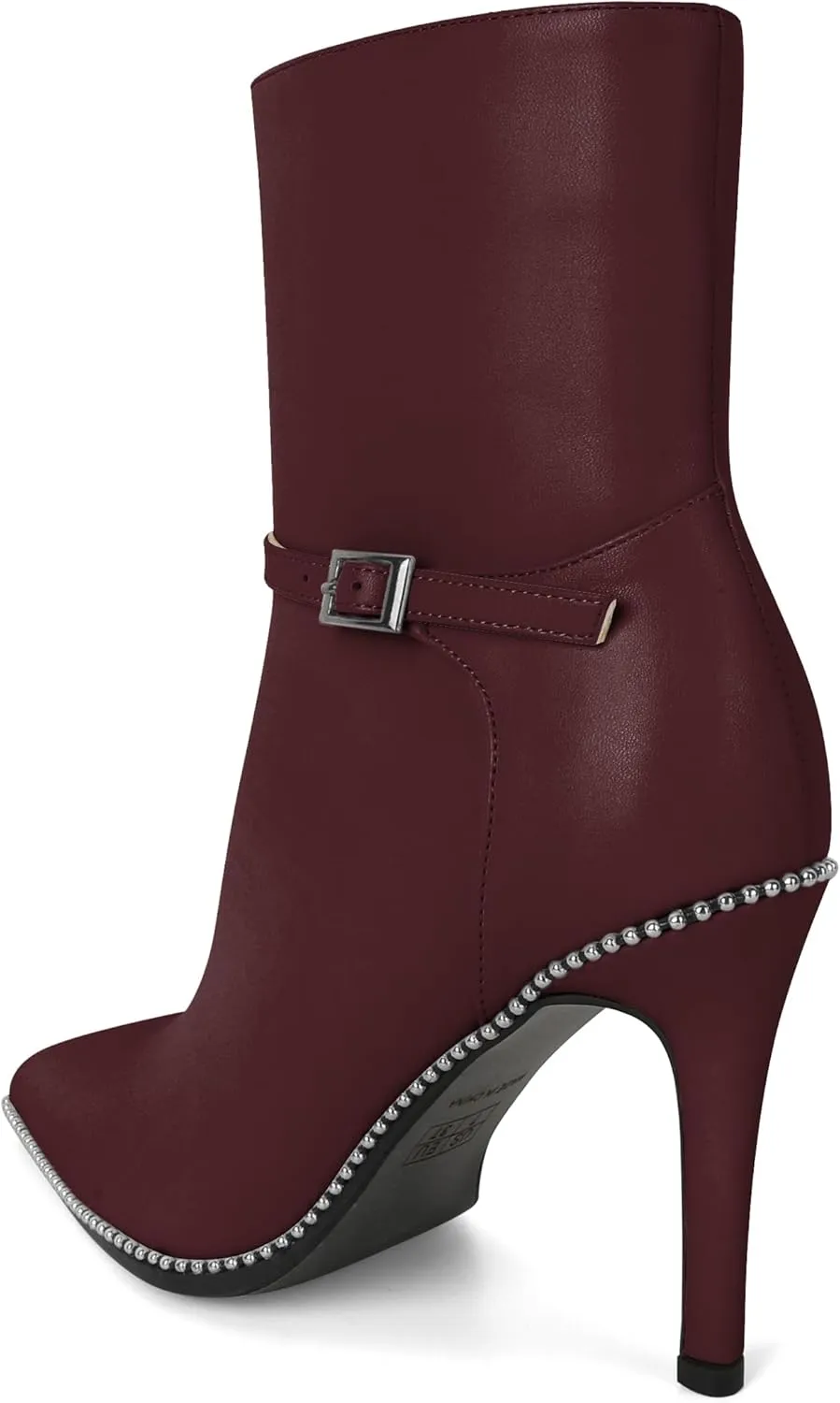 SAMMITOP Women's Pointed Toe Ankle Boots Sexy Stiletto High Heels Ankle Booties Buckle Strap Beaded Short Boots with Side Zipper 4 Inch