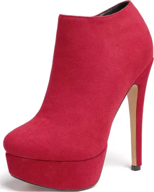 SAMMITOP Women's Round Toe High Heel Ankle Boots Side Zipper Booties Winter Shoes